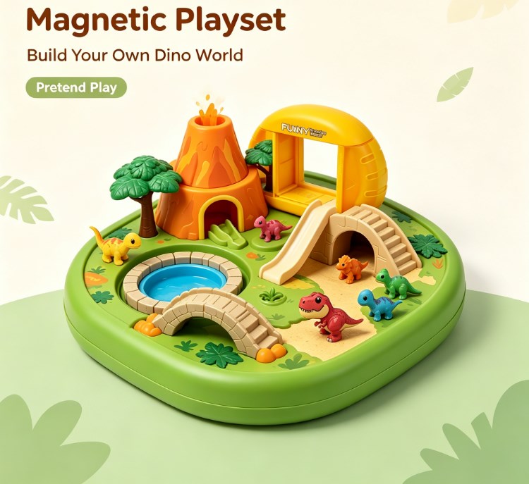 Dinosaur Volcano Island Playset — Interactive Prehistoric Adventure Park with Slide, Bridges, Erupting Volcano & Mini Dino Figures for Toddlers & Kids