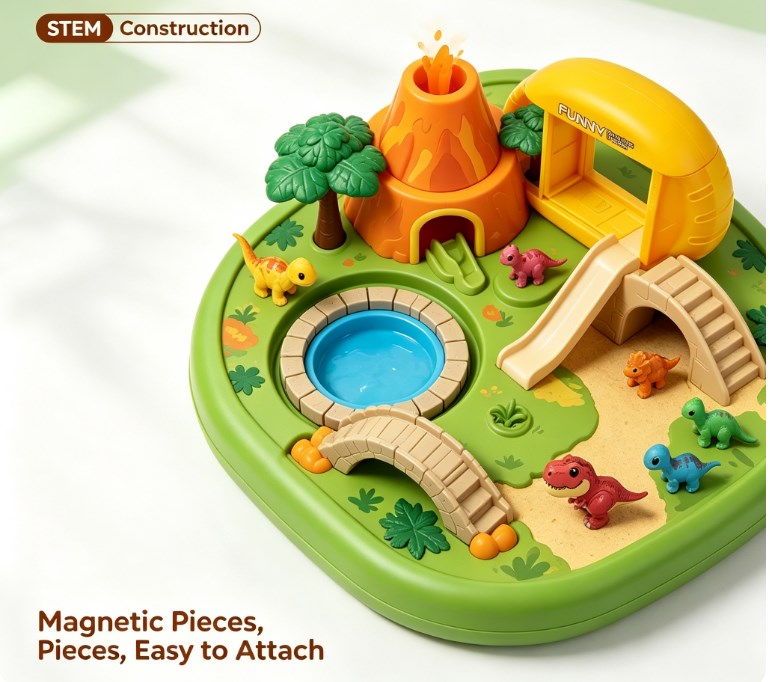 Dinosaur Volcano Island Playset — Interactive Prehistoric Adventure Park with Slide, Bridges, Erupting Volcano & Mini Dino Figures for Toddlers & Kids