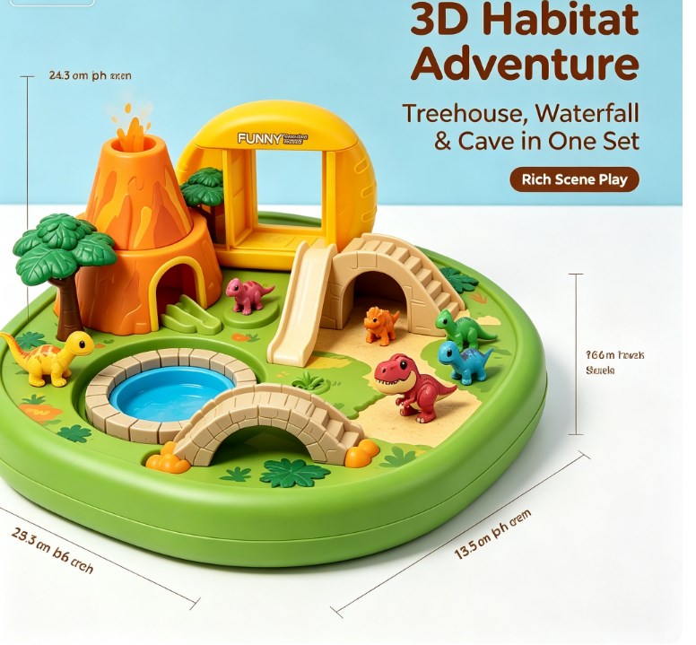Dinosaur Volcano Island Playset — Interactive Prehistoric Adventure Park with Slide, Bridges, Erupting Volcano & Mini Dino Figures for Toddlers & Kids