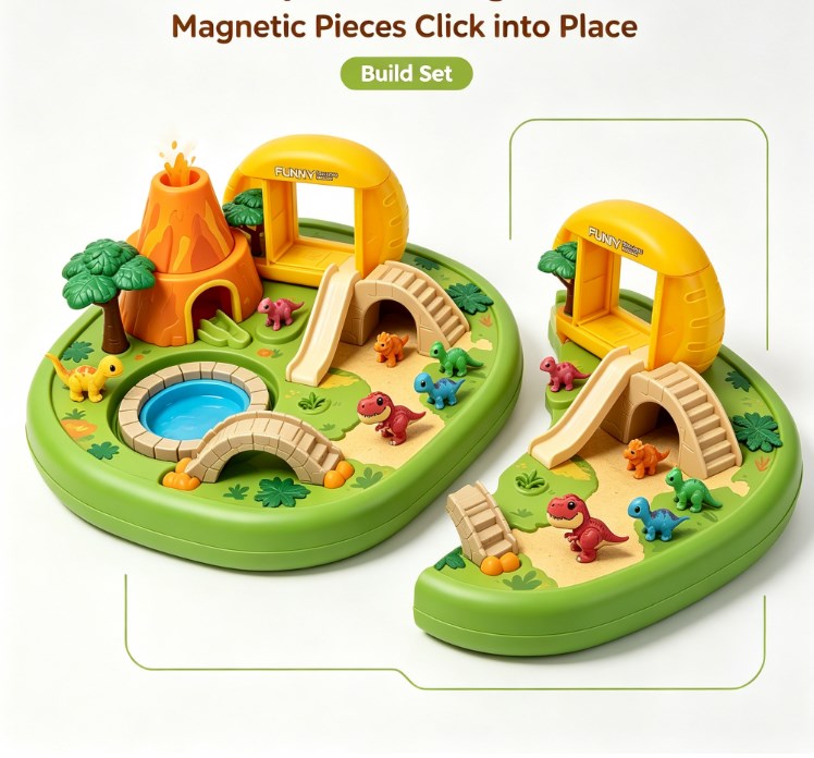 Dinosaur Volcano Island Playset — Interactive Prehistoric Adventure Park with Slide, Bridges, Erupting Volcano & Mini Dino Figures for Toddlers & Kids