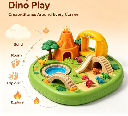 Dinosaur Volcano Island Playset — Interactive Prehistoric Adventure Park with Slide, Bridges, Erupting Volcano & Mini Dino Figures for Toddlers & Kids