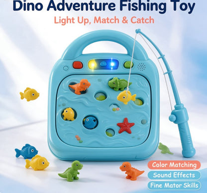 Electric Light-Up Fishing Game Playset — Interactive Magnetic Catch Toy with Music, Sound Effects & Color Matching Dino & Fish Figures for Toddlers