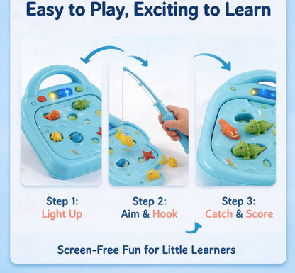 Electric Light-Up Fishing Game Playset — Interactive Magnetic Catch Toy with Music, Sound Effects & Color Matching Dino & Fish Figures for Toddlers