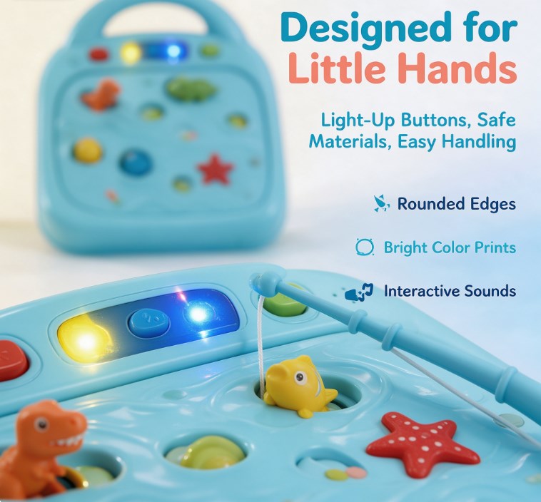 Electric Light-Up Fishing Game Playset — Interactive Magnetic Catch Toy with Music, Sound Effects & Color Matching Dino & Fish Figures for Toddlers