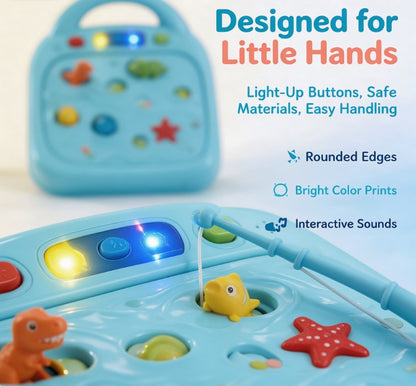 Electric Light-Up Fishing Game Playset — Interactive Magnetic Catch Toy with Music, Sound Effects & Color Matching Dino & Fish Figures for Toddlers