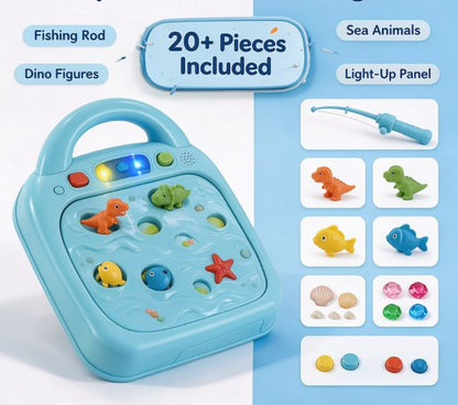 Electric Light-Up Fishing Game Playset — Interactive Magnetic Catch Toy with Music, Sound Effects & Color Matching Dino & Fish Figures for Toddlers