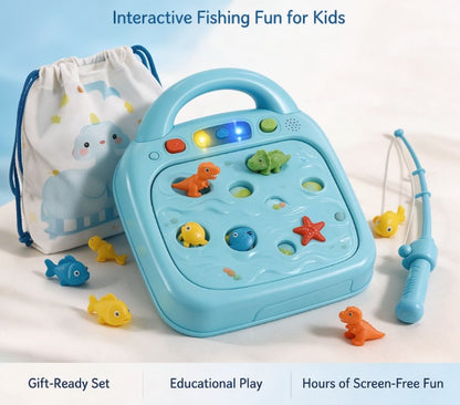 Electric Light-Up Fishing Game Playset — Interactive Magnetic Catch Toy with Music, Sound Effects & Color Matching Dino & Fish Figures for Toddlers