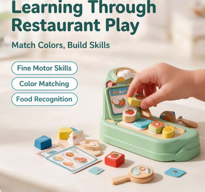 Little Cat Chef Magnetic Kitchen Playset — Preschool Food Sorting Game with Menu Cards, Cooking Utensils & Food Blocks for Pretend Restaurant Play