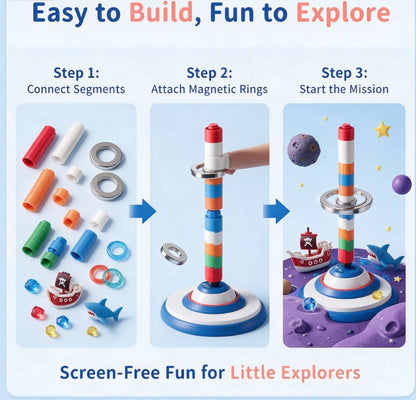 Magnetic Levitation Space Pirate Playset — Floating Wand STEM Science Toy with Pirate Ship, Shark, Gems & Floating Rings for Kids