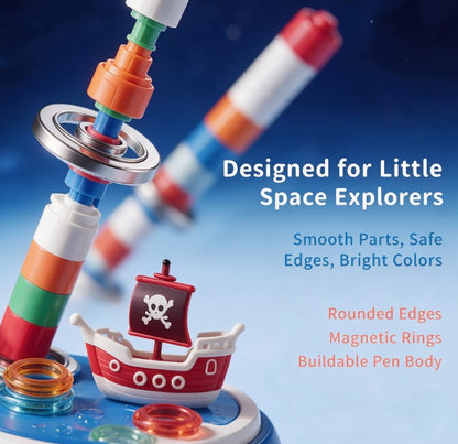 Magnetic Levitation Space Pirate Playset — Floating Wand STEM Science Toy with Pirate Ship, Shark, Gems & Floating Rings for Kids