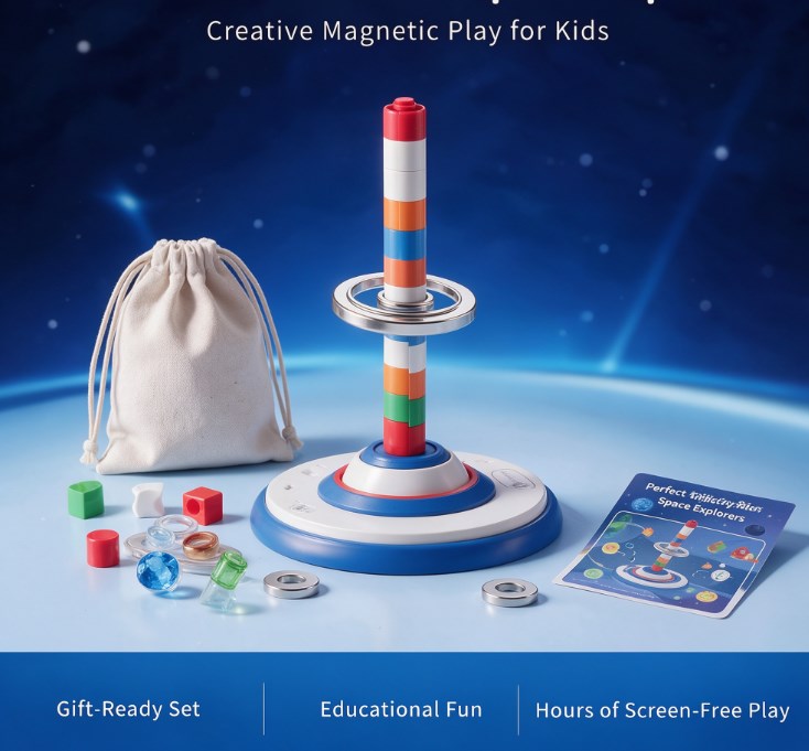 Magnetic Levitation Space Pirate Playset — Floating Wand STEM Science Toy with Pirate Ship, Shark, Gems & Floating Rings for Kids