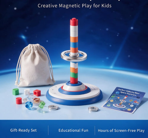 Magnetic Levitation Space Pirate Playset — Floating Wand STEM Science Toy with Pirate Ship, Shark, Gems & Floating Rings for Kids