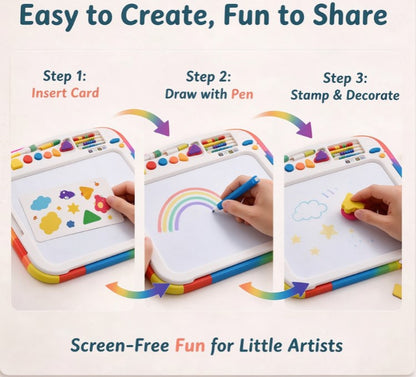 Rainbow Magnetic Drawing Board for Toddlers — Ergonomic Magna Doodle Sketch Pad with Magnetic Pen, Shape Stamps, Abacus & Reusable Activity Cards