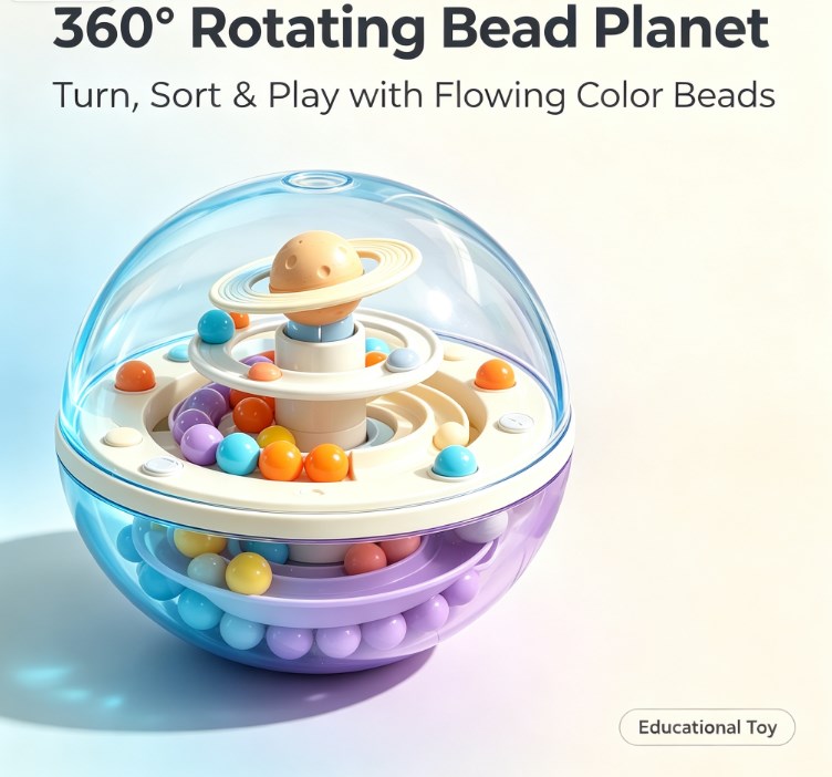 Saturn’s Ring Marble Run: Double-Decker Spiral Maze with Space Theme and Anti-Gravity Action - Sensory Orb Puzzle Toy for Concentration and Skill Development