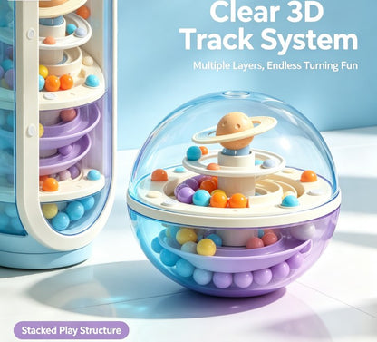 Saturn’s Ring Marble Run: Double-Decker Spiral Maze with Space Theme and Anti-Gravity Action - Sensory Orb Puzzle Toy for Concentration and Skill Development