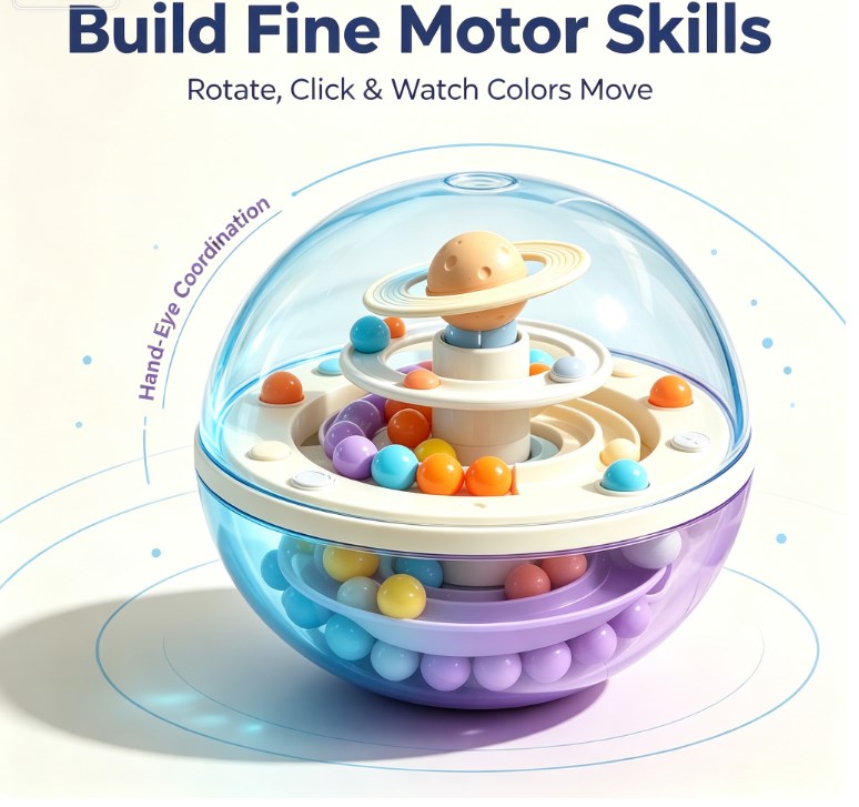 Saturn’s Ring Marble Run: Double-Decker Spiral Maze with Space Theme and Anti-Gravity Action - Sensory Orb Puzzle Toy for Concentration and Skill Development