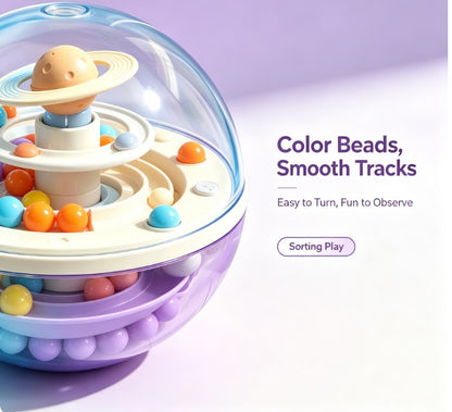 Saturn’s Ring Marble Run: Double-Decker Spiral Maze with Space Theme and Anti-Gravity Action - Sensory Orb Puzzle Toy for Concentration and Skill Development