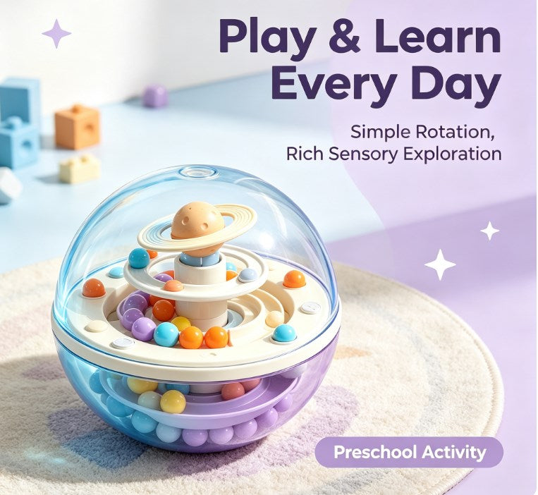 Saturn’s Ring Marble Run: Double-Decker Spiral Maze with Space Theme and Anti-Gravity Action - Sensory Orb Puzzle Toy for Concentration and Skill Development