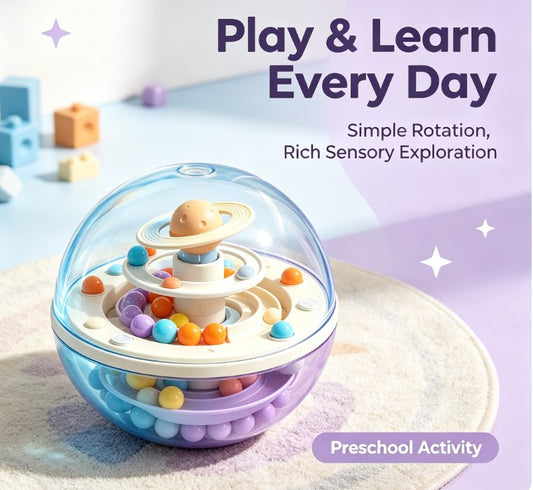 Saturn’s Ring Marble Run: Double-Decker Spiral Maze with Space Theme and Anti-Gravity Action - Sensory Orb Puzzle Toy for Concentration and Skill Development