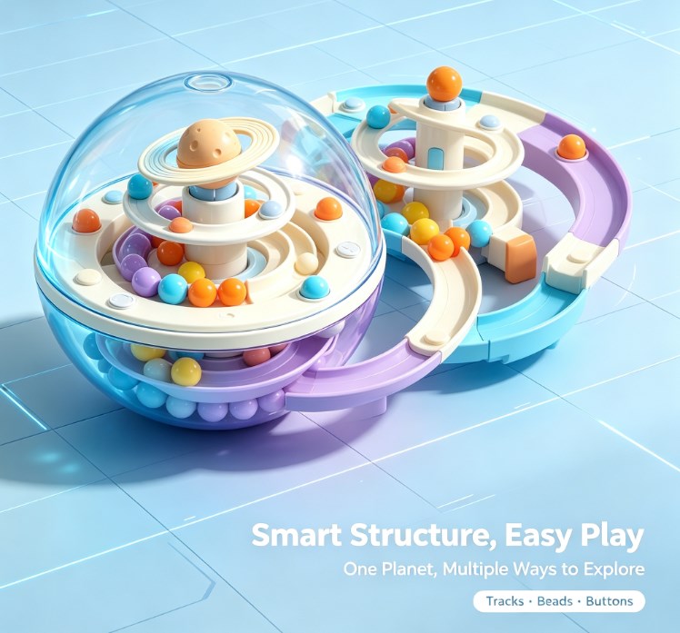 Saturn’s Ring Marble Run: Double-Decker Spiral Maze with Space Theme and Anti-Gravity Action - Sensory Orb Puzzle Toy for Concentration and Skill Development